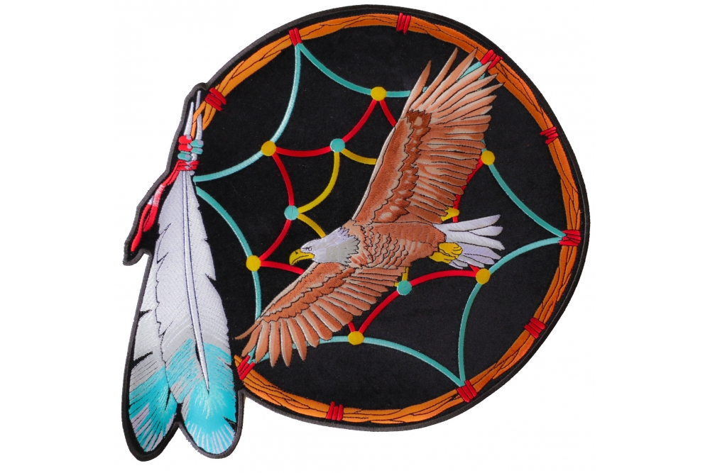 Dreamcatcher Eagle and Feathers Large Back Patch | Eagle Patches
