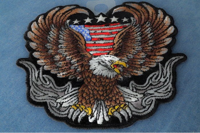 Patriotic Biker Eagle Patch Iron on applique diagonal view