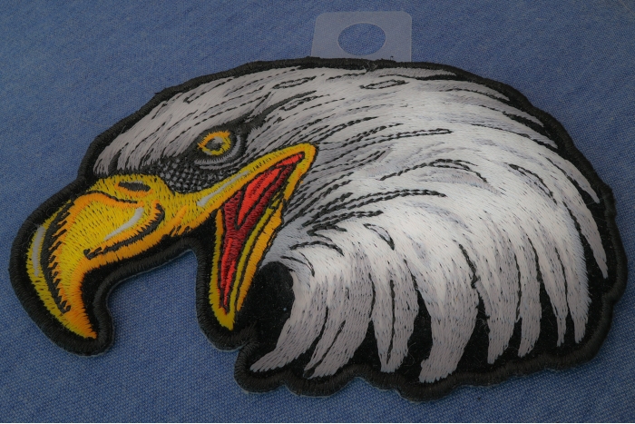 Eagle Head Left facing Iron on Biker Patch diagonal view