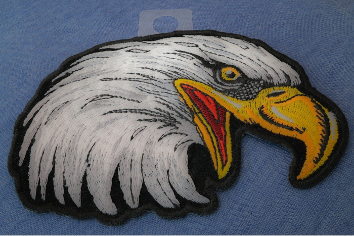 Eagle Head Facing Right Iron on Biker Patch diagonal view