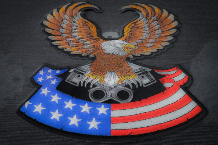 American Flag Eagle on Pistons Patch diagonal view
