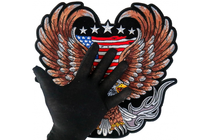American Flag Eagle Patch, Large Eagle Patches for Jackets shown on hand for size comparison