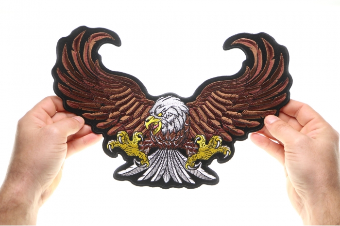 Sweeping Eagle Patch, Large Eagle Back Patches shown on hand for size comparison