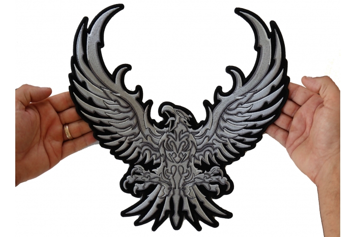 Soaring Eagle Patch, Large Eagle Back Patches shown on hand for size comparison
