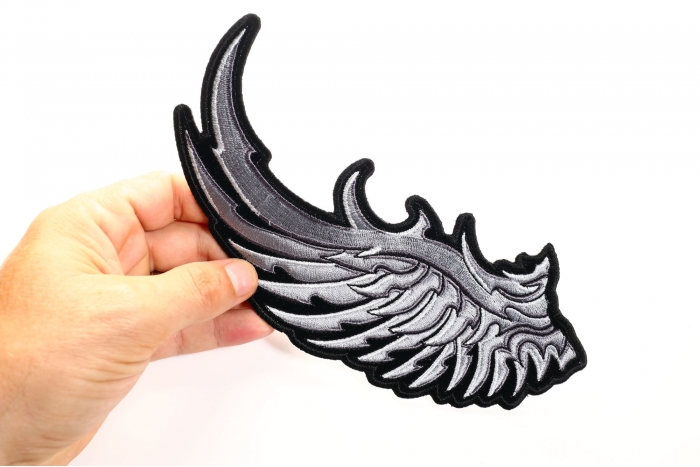 Left Silver Eagle Wing Patch, Large Eagle Back Patches shown on hand for size comparison