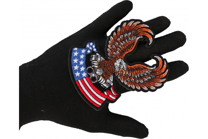 Eagle Patch for Biker Jackets and Vests shown on hand for size comparison