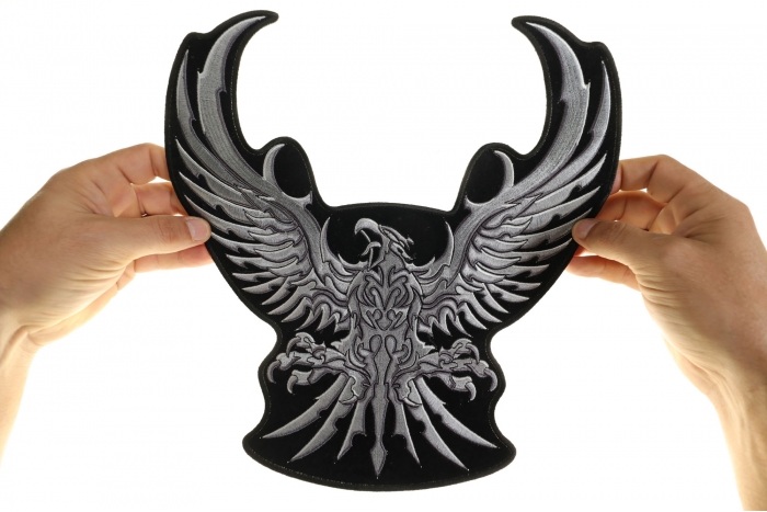 Soaring Eagle Patch, Large Eagle Back Patches shown on hand for size comparison