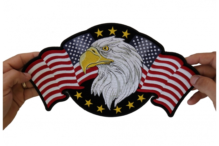 American Flag Eagle Patch, Large Eagle Patches for Jackets shown on hand for size comparison