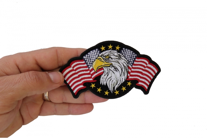 Star Spangled Banner Eagle Patch shown on hand for size comparison