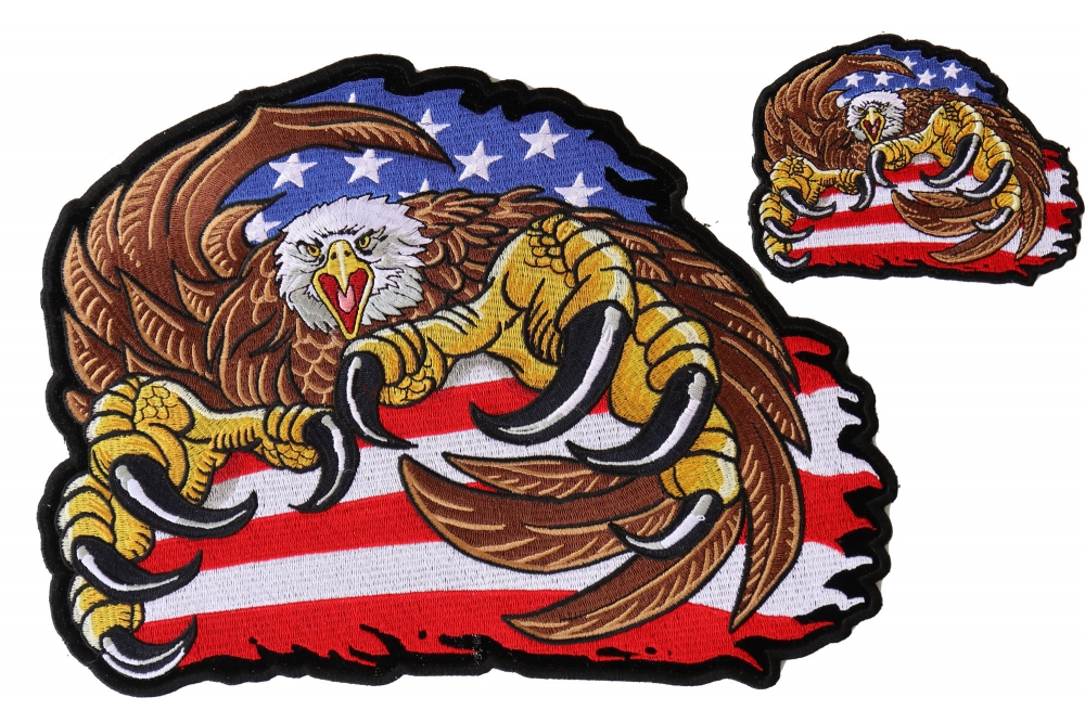 Claw Eagle with American flag Small and Large Patch Set