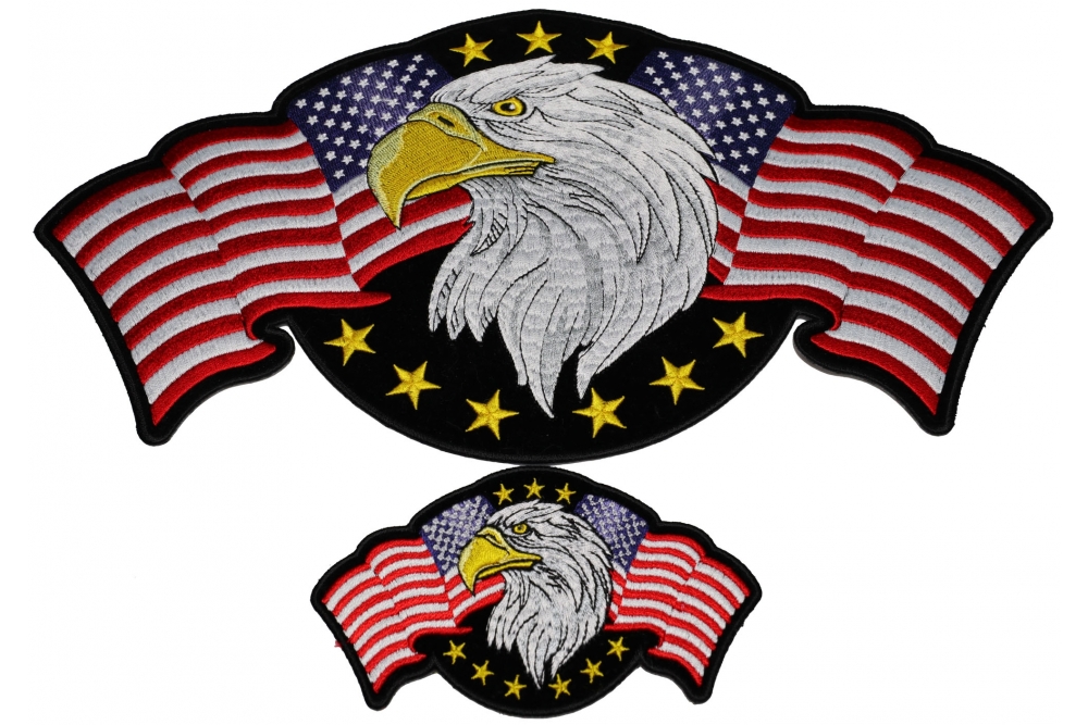 Set of 2 patches - Small and Large Eagle with American Flag Patches