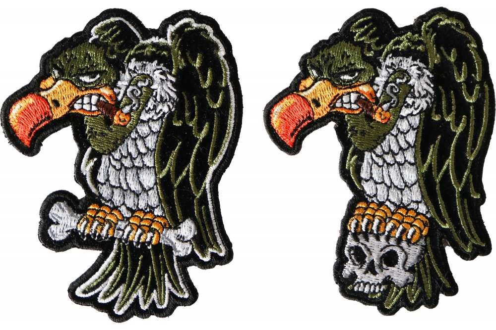 Vulture sitting on bone and skull Patch Set
