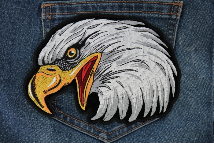 Eagle Head Looking Left Patch shown on jeans