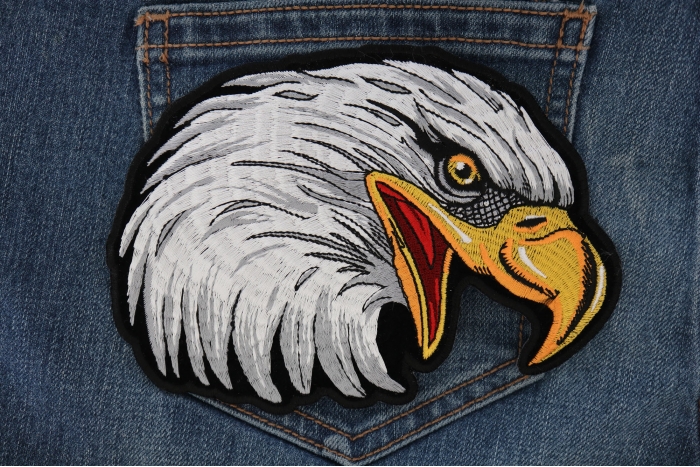 Eagle Head Looking Right Patch shown on jeans