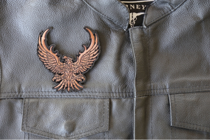 Brown Eagle Patch, Iron on Patches shown on leather vest