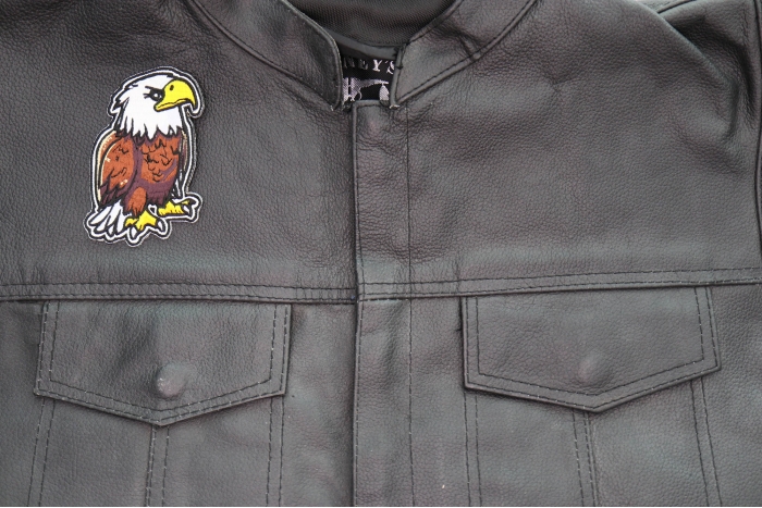 Cartoon Eagle Patch shown on leather vest