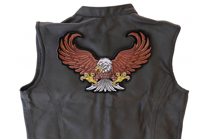 Sweeping Eagle Patch, Large Eagle Back Patches shown on leather vest