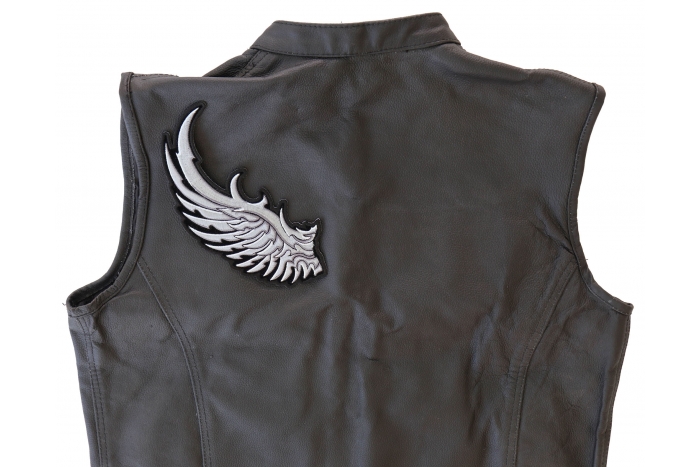 Left Silver Eagle Wing Patch, Large Eagle Back Patches shown on leather vest