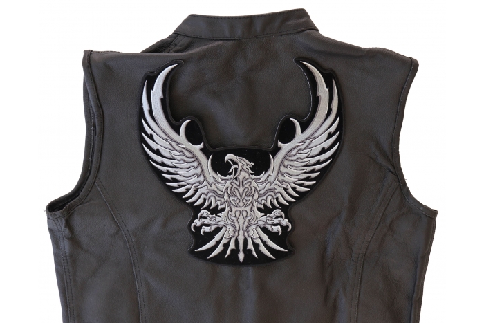 Soaring Eagle Patch, Large Eagle Back Patches shown on leather vest