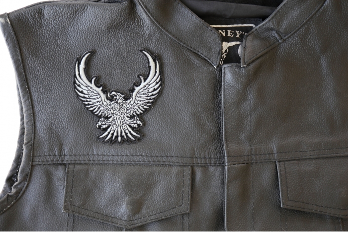 Silver Eagle Patch, Animal Patches shown on leather vest
