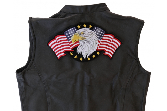 American Flag Eagle Patch, Large Eagle Patches for Jackets shown on leather vest