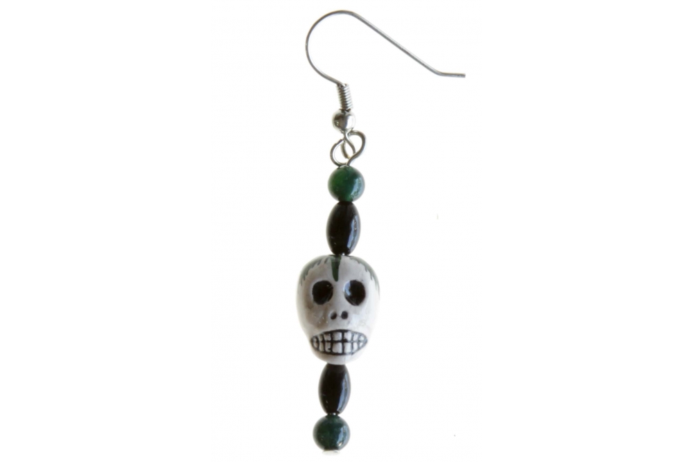 Marijuana Leaf Peruvian Bead Skull Ear Ring