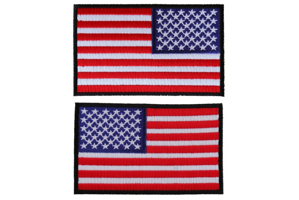3 United States USA Embroidered LEFT Flag Iron On Patch USA  Red Border 