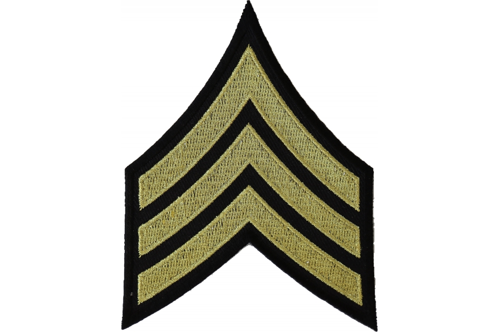 Embroidered Sergeant Chevron Black Yellow/Gold Sew or Iron on Patch Biker Patch 
