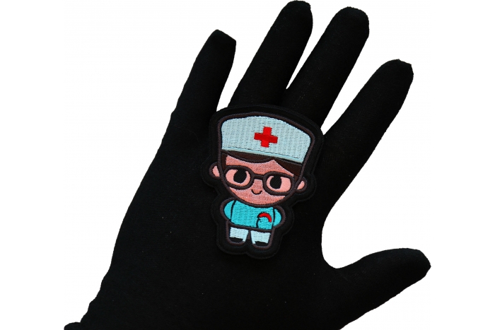 Male Nurse Patch, Iron on Patches shown on hand for size comparison