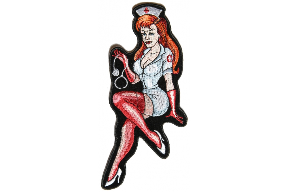 Sexy Red Head Nurse Embroidered Iron on Patch
