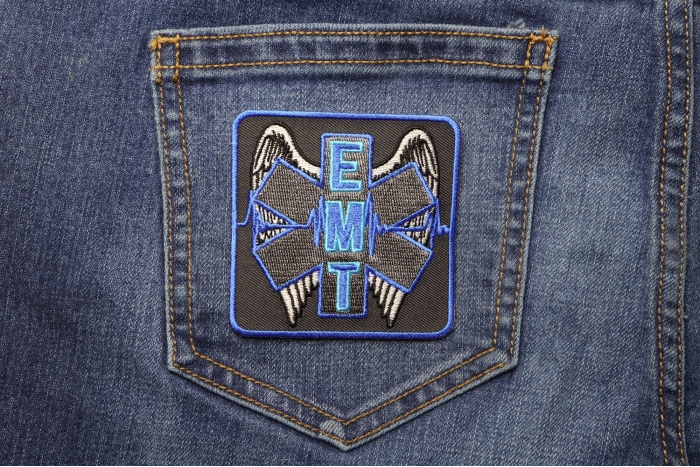 Winged EMT Patch shown on jeans
