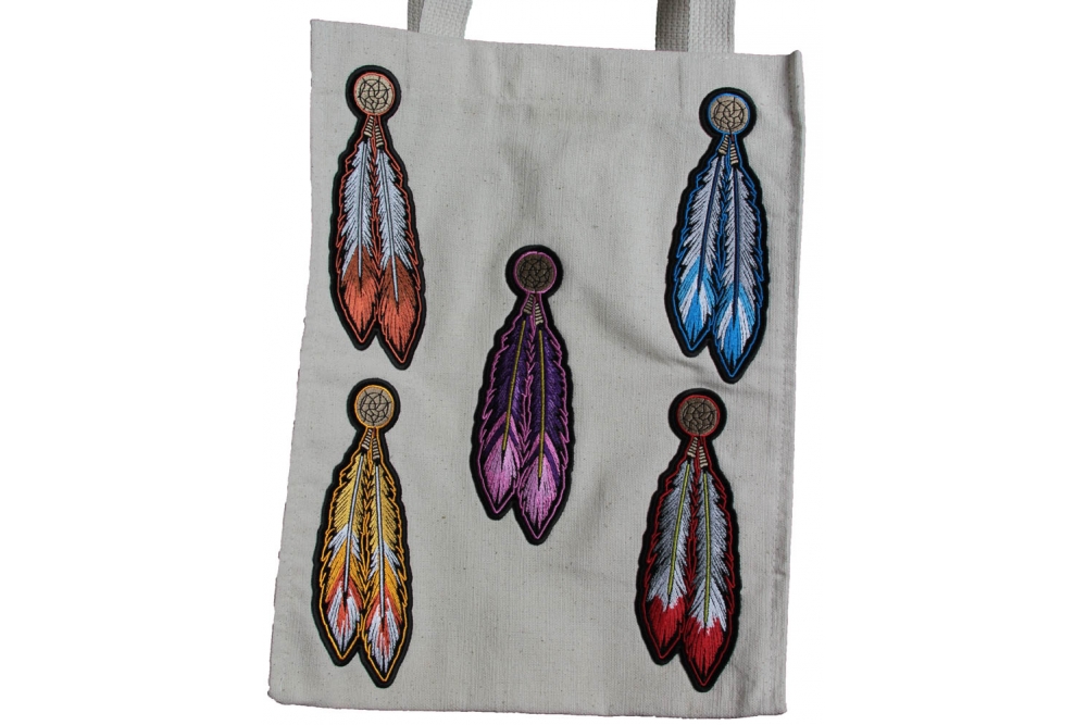 Colorful Feathers Medium Canvas Bag With Patch