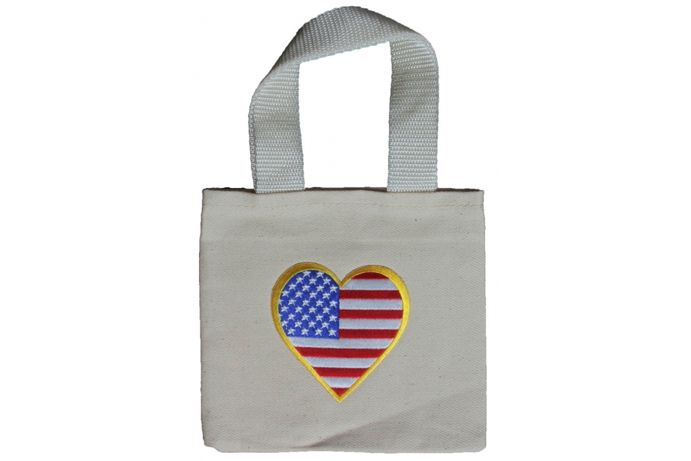 Small Canvas Bag With US Flag Heart Patch