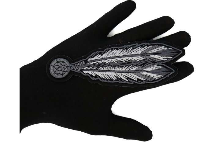 Feather Patch, Small Embroidered Iron on Patches shown on hand for size comparison