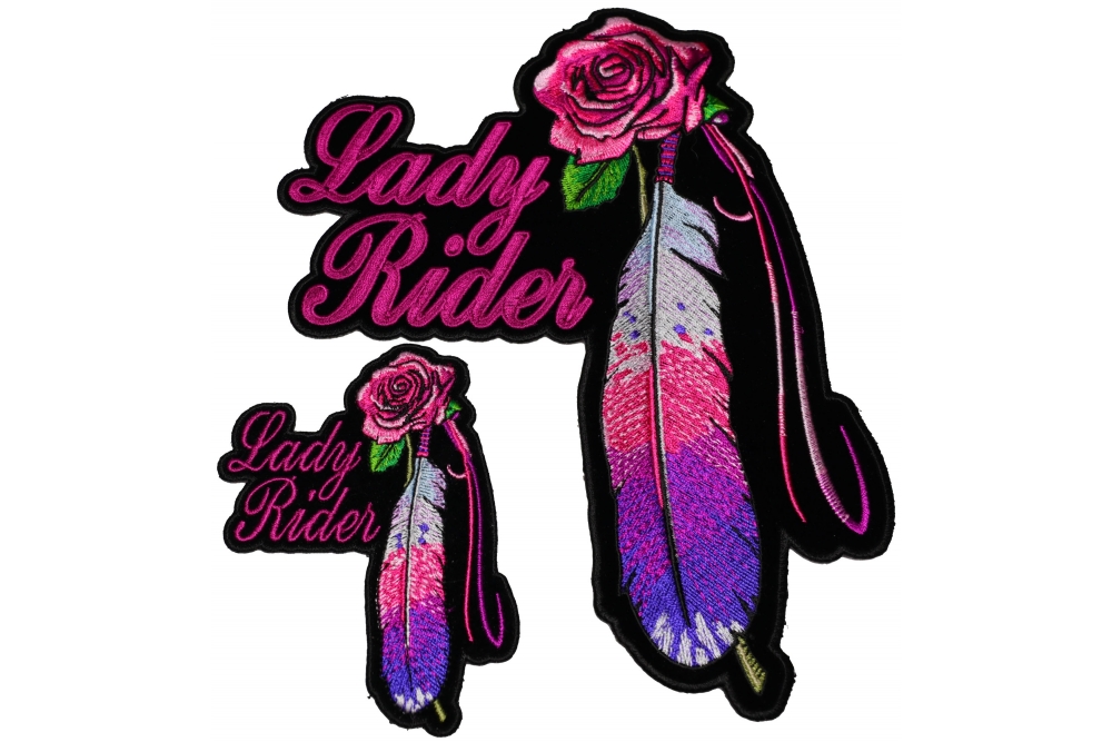Pink Rose and Feather Lady Rider Patches Small and Large