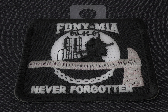 FDNY MIA Never Forgotten Iron on Patch diagonal view