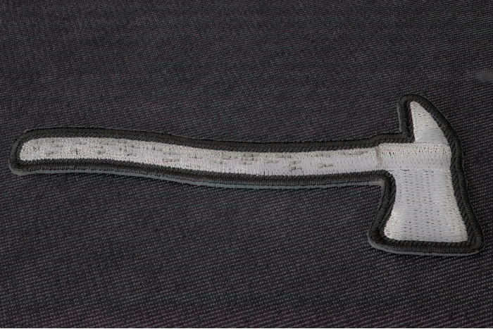 Firefighter Axe In Silver Metallic Iron on Patch diagonal view