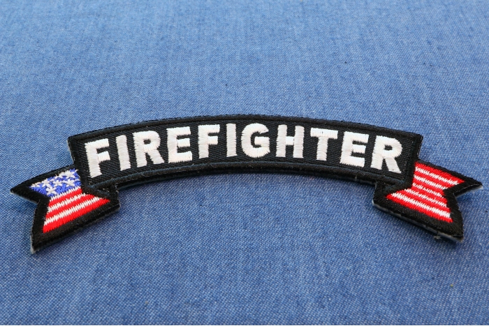Firefighter US Flag Small Rocker Patch diagonal view