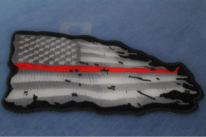 Thin Red Line American Tattered Flag Patch diagonal view