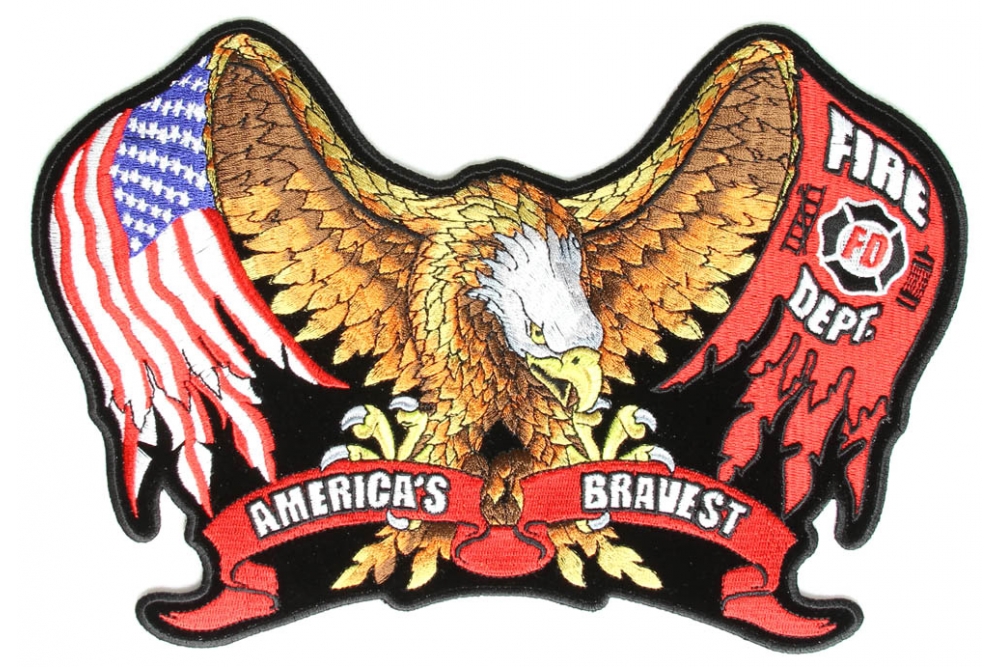 Americas Bravest Fire Dept. Eagle Drop Wings Patch Large