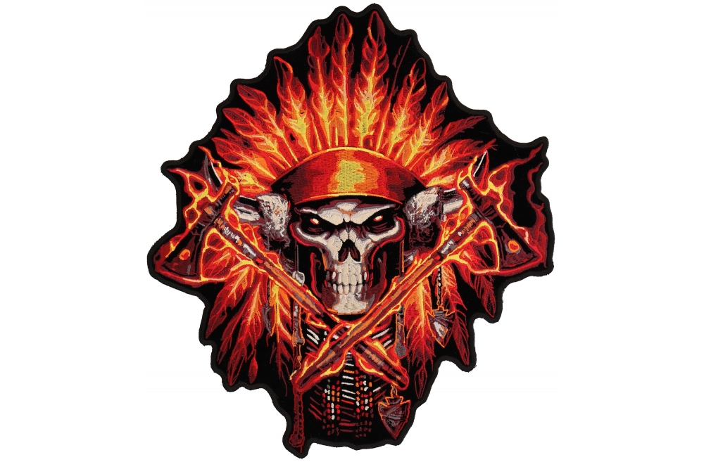 Firefighter Skull Native Indian Large Back Patch