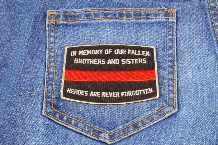 Fallen Firefighter Memorial Patch shown on jeans