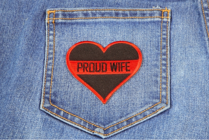 Thin Red Line Proud Wife Patch For Firefighters shown on jeans