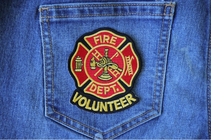 Volunteer Fire Dept Patch shown on jeans