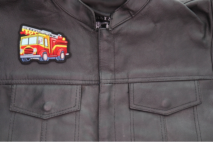 Fire Truck Patch shown on leather vest