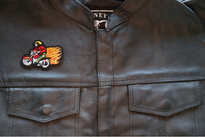 Firefighter Biker Patch, Motorcycle Patches shown on leather vest