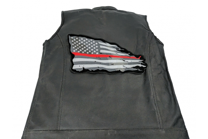 Red Stripe American Flag Patch, Large Patriotic Patches shown on leather vest
