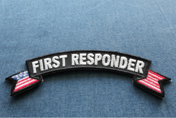 First Responder US Flag Small Rocker Patch diagonal view