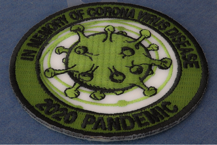 In memory of Corona Virus Disease 2020 Pandemic Iron on Patch diagonal view