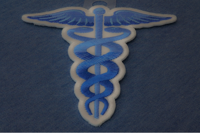 Medic Symbol Iron on Patch Blue diagonal view